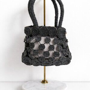 Chista New York Vintage Black Fully Beaded Evening Bag Mesh Mini Purse